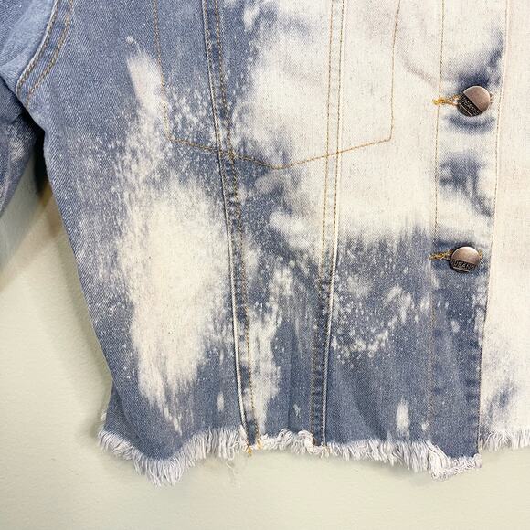 Lady Soulshine Bleach Splattered Good Vibes Only Rainbow Denim Jacket Small NWT - Picture 7 of 11